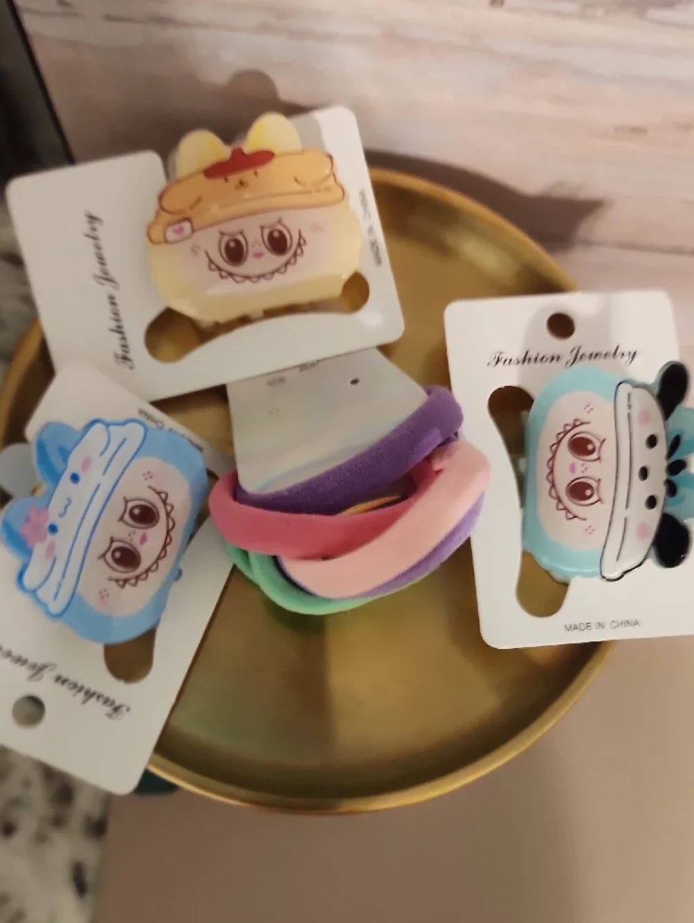 Cute Pastel Hair Tie Set with Character Clips